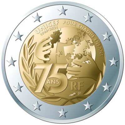 PIECE 2 EUROS COMMEMORATIVE FRANCE 2021 75 ans UNICEF EUR 3,80