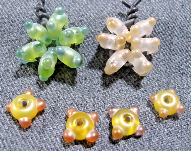 Vintage artsy puffy dots donuts iridescent glass beads for jewelry crafts making