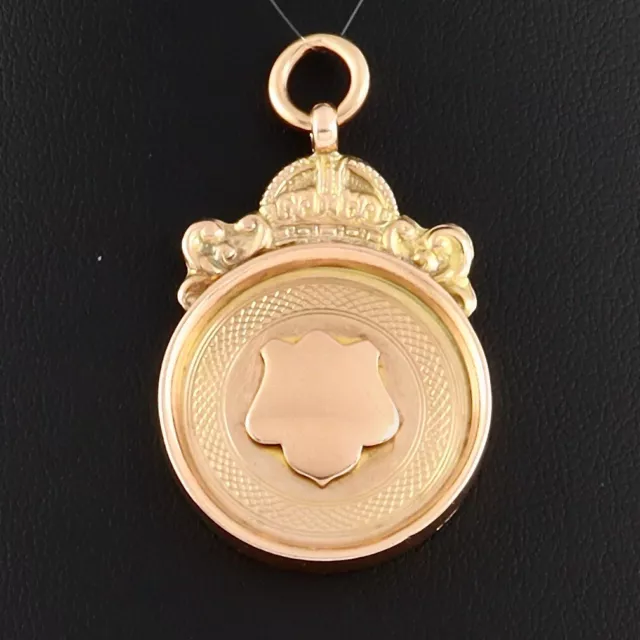 Antique 9Ct Rose Gold Fob / Pendant / Medal Surmounted With Crown