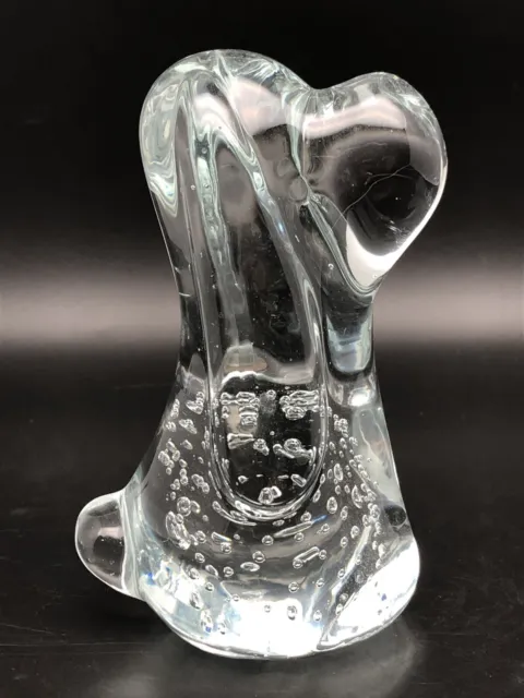 Vintage Leonard Towle Art Glass Hound Dog Paperwieght Bullicante Bubbles 4”