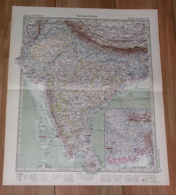 1925 Vintage Map Of British India Bangladesh Ceylon Sri Lanka Nepal