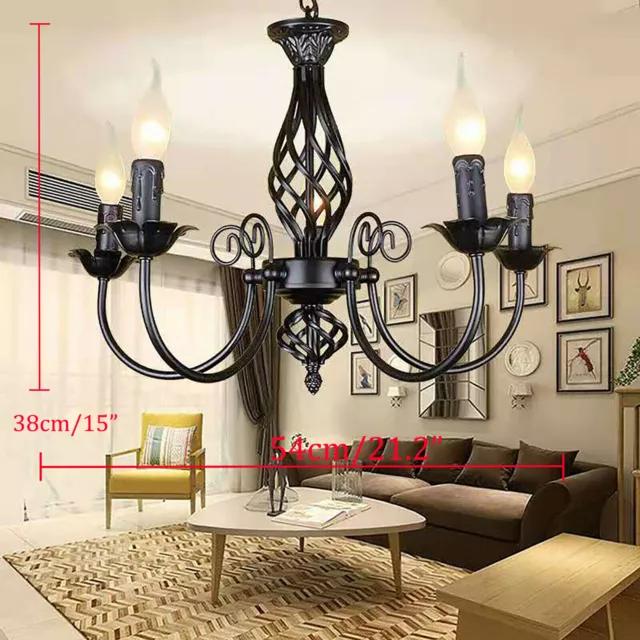 5- Head Vintage Metal Black Ceiling Light Bedroom Chandelier Hanging Retro Lamp