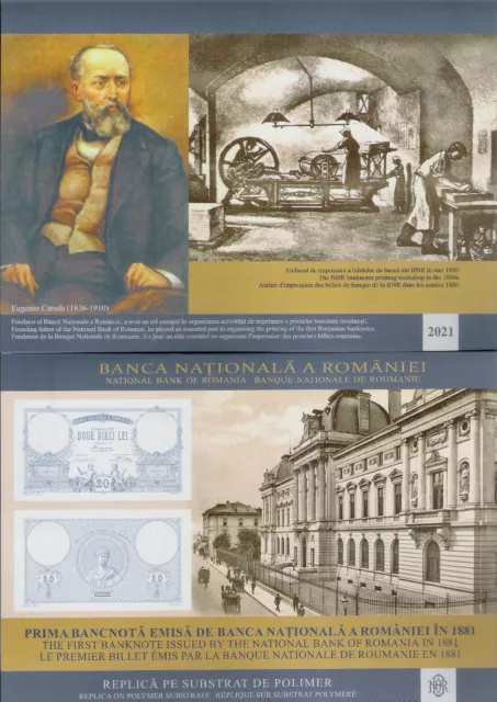 Romania 1881 (2021 Commem.) 20 Lei Polymer Note In Official Folder -  Low Serial