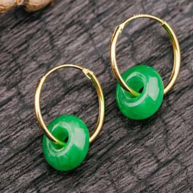 Natural Lucky Green Jadeite Jade Ring Earrings Eardrop FOOL'S DAY Easter Diy