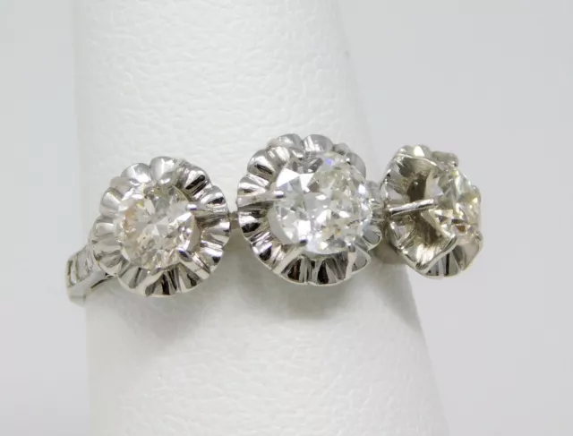 Platinum ART DECO Three Stone Style Diamond with Accents Ring Sz 5.75 B2770