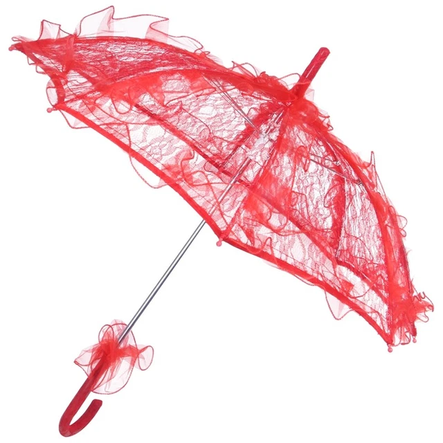 4X(Dentelle Ombrelle De Mariee Lace Mariage Mariee Parapluie Parasol rou2)