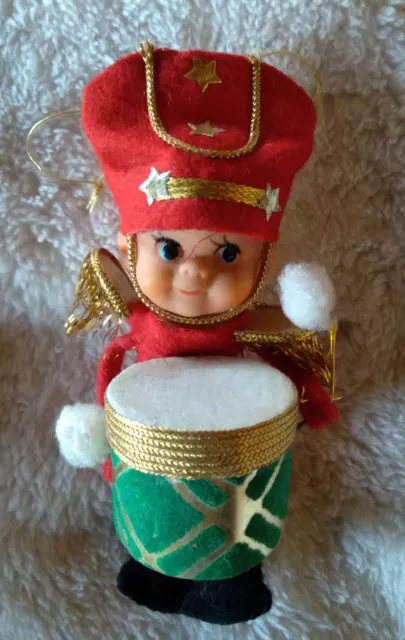 Vintage Flocked Little Drummer Boy Christmas Ornament Japan