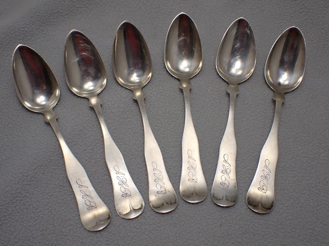 Antique Harry Hibbard Holton Vermont 6 Coin Silver Tea spoons 1864-1879