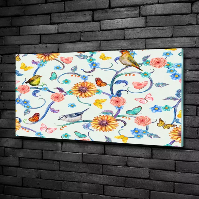 Wandbild aus Plexiglas® Druck auf Acryl 100x50 Tiere Blumen und Vögel