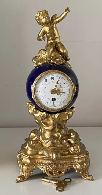 Antique French Ormolu Figural & Porcelain Mantel clock