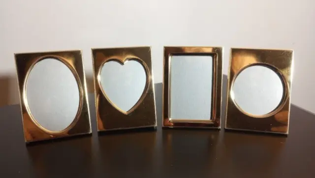 4 Vintage Gold Tone Miniature Picture Frames Small Various Shapes Brass