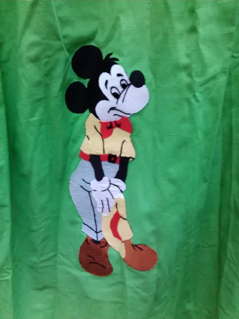 Vintage handmade green appliqued mickey minnie mouse curtains drapes
