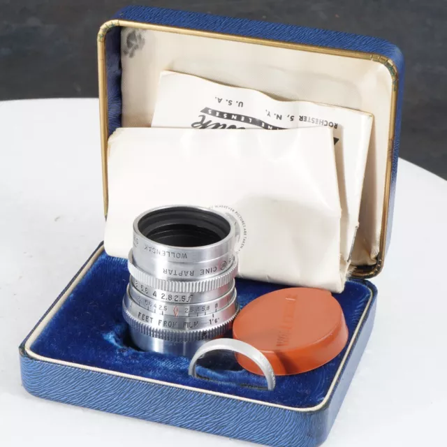 ↑ Lente vintage Wollensak 0,7" 17m) f/2,5 Cine Raptar C montaje para cámara + estuche/gorra
