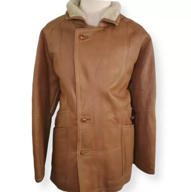 Vintage Gewachsenes Lamm Fell Leather Coat Jacket Fur Lambswool Mens L Ranch 60s