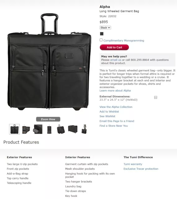 Tumi Alpha Ballistic 2 Wheeled Xlarge Rolling Garment Luggage Bag $895 Black