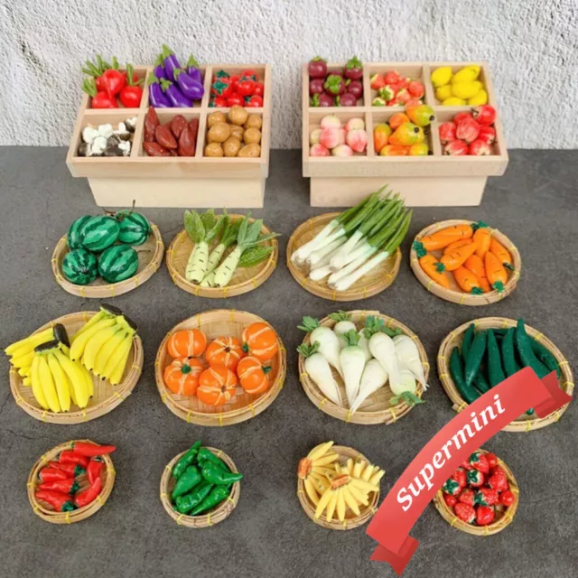 Lot 1/12 Food Market Dollhouse Miniature Clay Vegetable fruit Basket Market