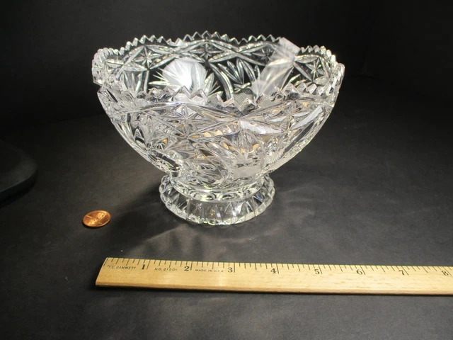 Vintage American Brilliant Period Cut Glass Bowl W/ Sawtooth Edge 3
