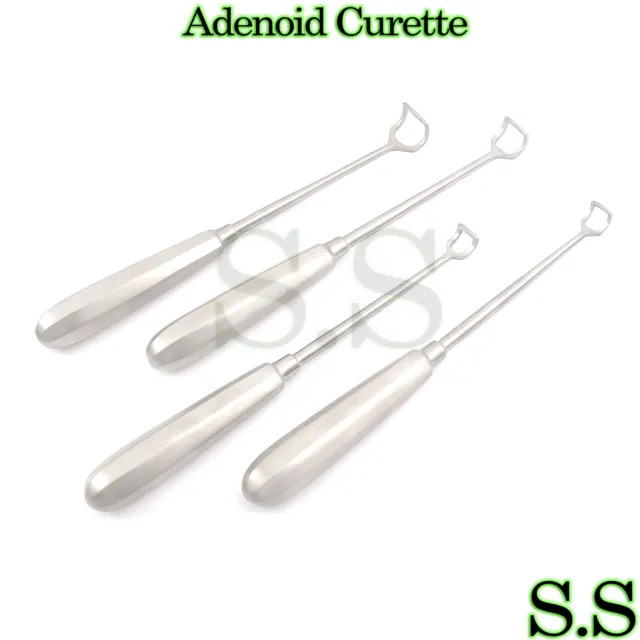 4 Adenoid Curette Reversed Angled Tip Size 0, 1, 2 & 4
