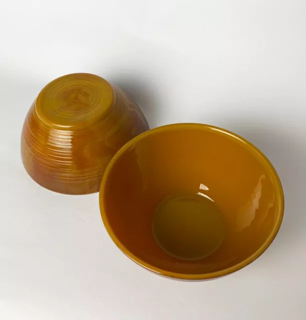 2 x VTG Milk Glass [ Arcopal France ] Ribbed Orange Volcan Small Side Bowls