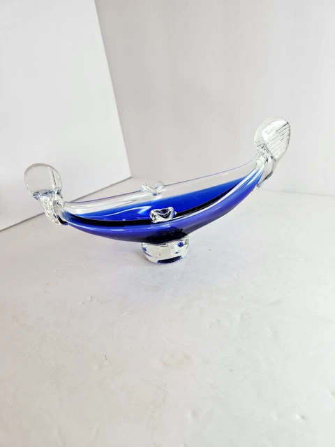 VINTAGE MURANO HAND blown Glass Venetian Gondola Boat Cobalt Blue