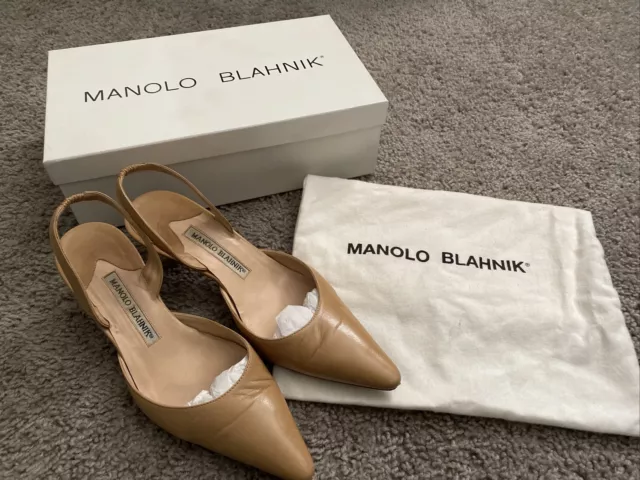 Manolo Blahnik Womens Kitten Heels Size US 5.5/EU 36 Slingback Pumps Beige/Nude