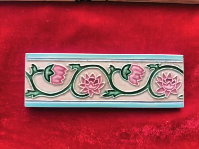 5 Pieces Lot Art Deco Floral Design Embossed Majolica Ceramic Tiles Japan 0326 3
