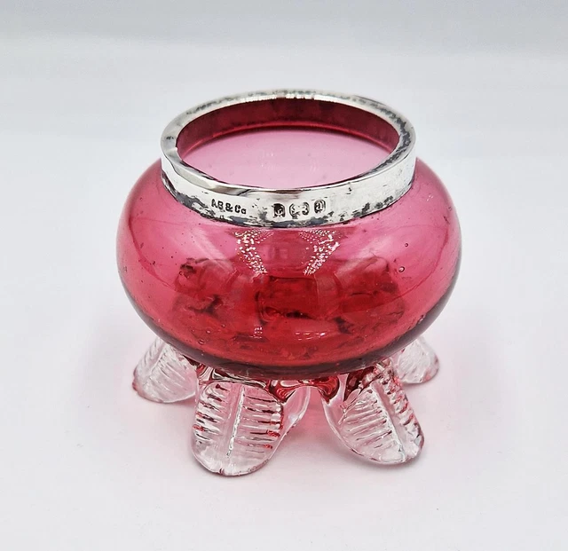 Cantine Saline Edoardiane Argento Sterling E Vetro Di Mirtillo Birmingham 1900