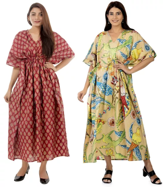 2 PC Combo Donna Kaftano Vestito Maxi Casual Kimono Sera Abito Prendisole