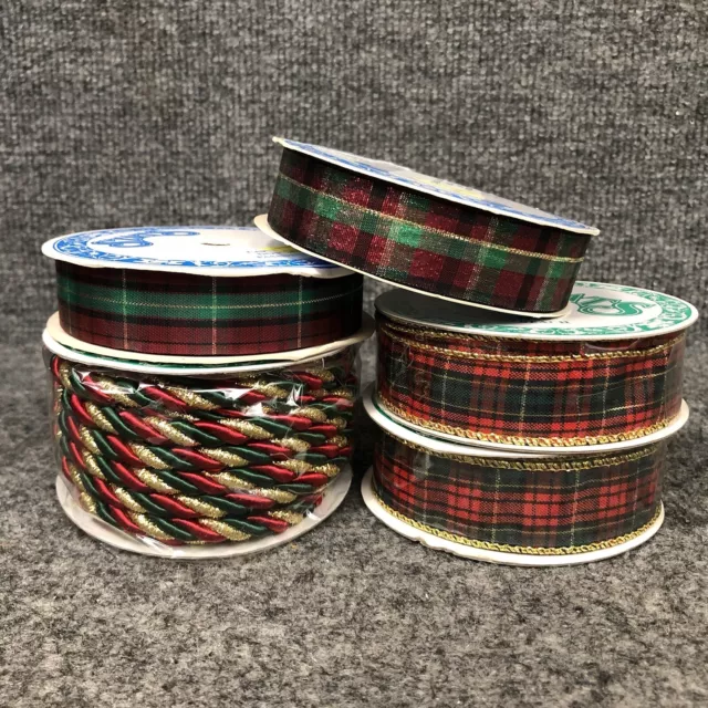 Lote de 50 yardas vintage cinta de Navidad (2) 1"" con cable (2) 7/8"" (1) cable 10 yardas Ea