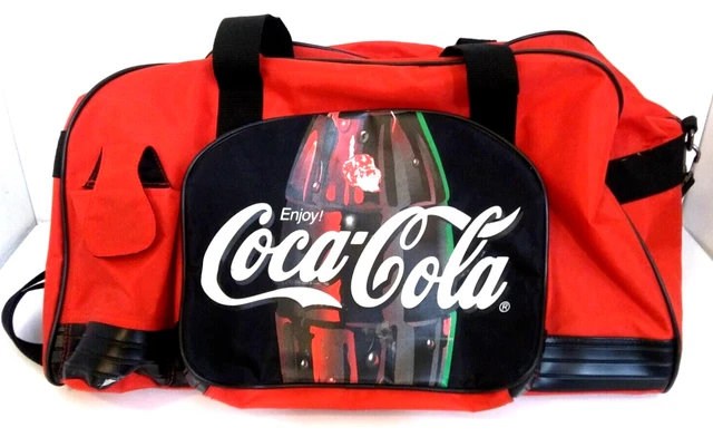 Coca Cola Coke Duffle Bag Medium Red Black Double Handles Strap Zippers