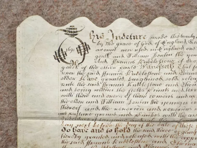 1691 Skillington Lincolnshire 17th century Vellum Document Indenture Calligraphy 2