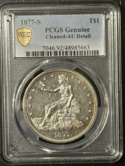 1877-S Seated Liberty Silver Dollar PCGS AU Details Cleaned Looks Proof Like