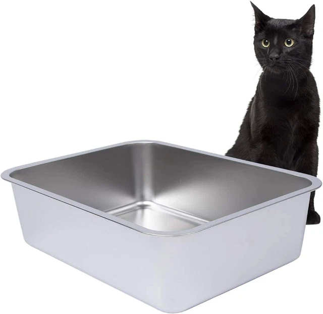 Stainless Steel Litter Box for Cat and Kitten, 6 Inch Side Height, Non Stick Smo
