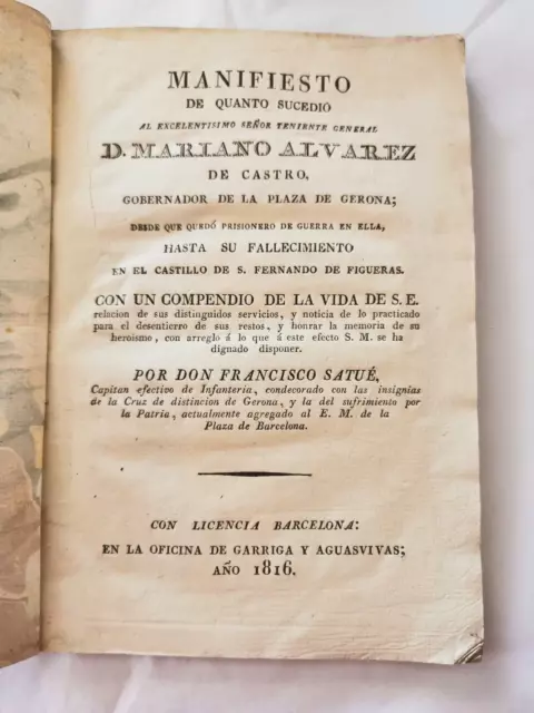 Manifiesto De Quanto Sucedio Mariano Alvarez-Broché In°8 Ano 1816 -
