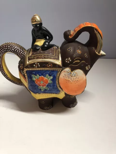 RARE C1920's Japanese  Satsuma Hand Painted Elephant Tea Pot With  Driver