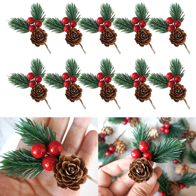 Lot De 80 Branches Décoratives Artificielles Pour Noël - Pins, Baies Rouges, Pommes De Pin - Déco Sapin, Centre De Table