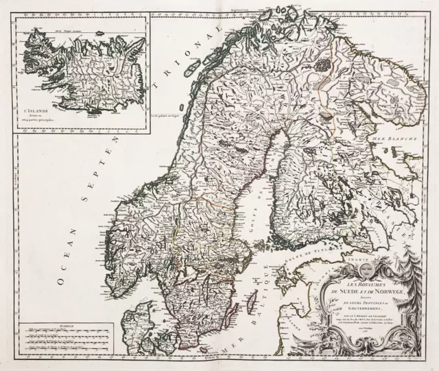 Scandinavia Svezia Norvegia Finlandia Islanda Mappa Vaugondy 1756