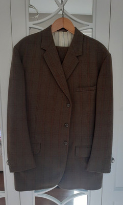 Superba VINTAGE DAKS Beige Lana Leggero Giacca Blazer in Tweed Check 38 R anni 1980 