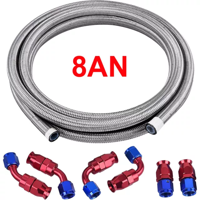 AN8 Braided Fuel Line Kit 3/8" Oil Hose End Fittings Stainless Steel 10FT