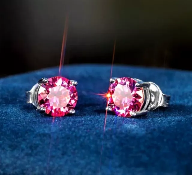 2.00 Ct Certified Treated Pink Diamond Solitaire Studs 925 Silver Great Shine