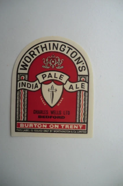 Neuwertig Worthington Burton Abgefüllt Charles Wells Bedford Brauerei Bierflasche Etikett