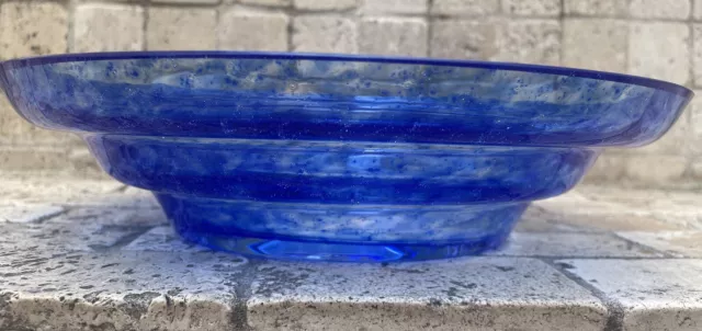 Kosta Boda Sweden Signed Art Glass Designer Ann Wahlstrom Blue Mezzo Bowl Dish