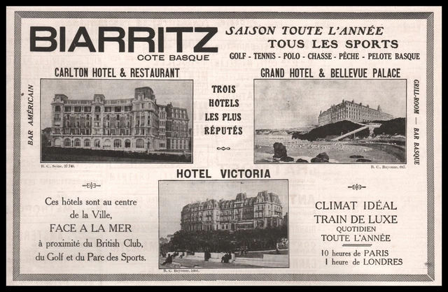Publicité BIARRITZ  Pys Basque  Hotel Carlton Victoria vintage print ad 1914