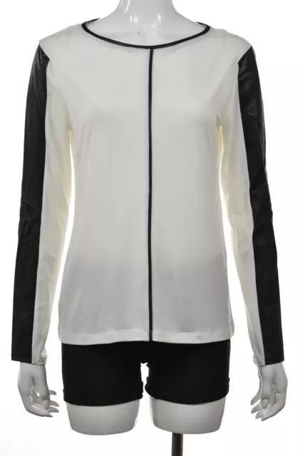 NEW Calvin Klein Womens Top Size S Ivory Black Blouse Shirt Long Sleeve Casual