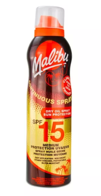 Genuine Malibu High Sun Protection Water Resist Continuous Dry Oil Spray SPF 15