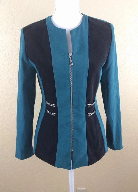 Amanda Smith Petites Jacket Size 4P Full Zip Green Black Career Blazer