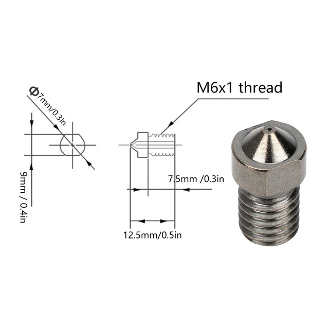 5Pcs 3D Printer Nozzle Die Super Hard Accessories Printing Supplies(0.5mm)