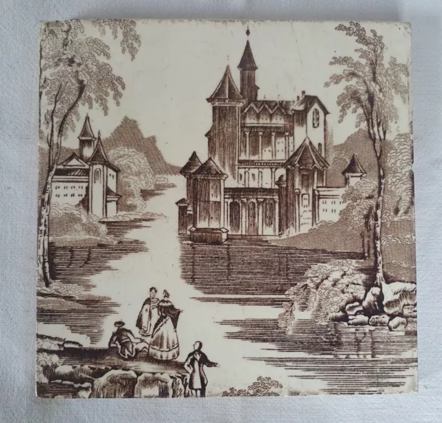 Striking Woodsworth Landscape Scene 6 Inch Antique Tile, Circa 19Th Century (A)