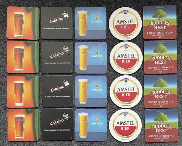 20 Mixed Lager / Bitter Mats Pack - Beer Coasters - Home Bar / Pub Experience