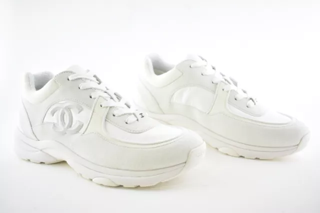 CHANEL REV MENS White Suede Leather CC Logo Lace Low Top Trainer